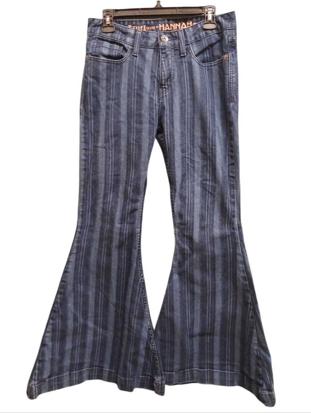 Cruel Denim Hannah Striped Dark Blue Extreme Bellbottom Flare Jeans Size 29
